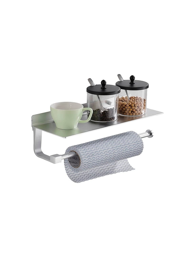 JOOM Paper Towel Holder Wall Mount - for Bathroom Hand Towel Holder with Shelf- Kitchen Towel Holder - Matter Silver - Image 1